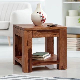Alvis New Solidwood End Table With Rack - Walnut