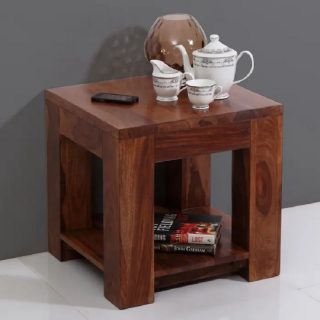 Harlan Solidwood End Table with Rack- Walnut