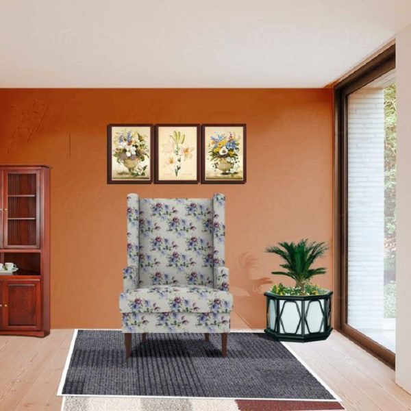 Jakobi High Back Wing Chair – Blue Printed