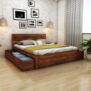 Aelinia Sheesham Wood Solid Wood Queen Drawer Bed (Finish Color - Teak)