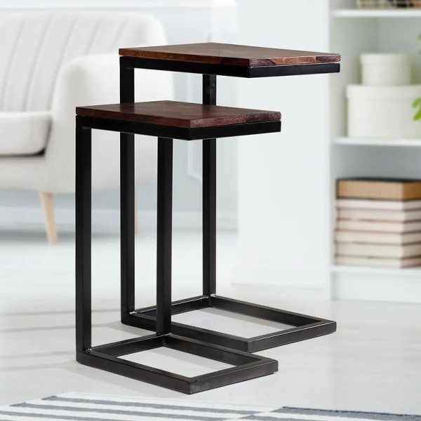 Belen Solidwood Nesting Table set of 2 stool-Walnut