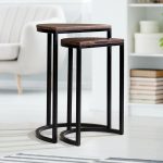 Hilma Solidwood Nesting Table set of 2 stools-Walnut