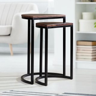 Hilma Solidwood Nesting Table set of 2 stools-Walnut