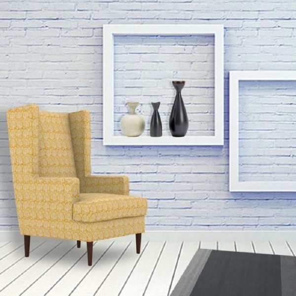 Jakobi High Back Wing Chair – Yellow Printed