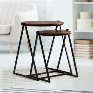 Mitzy Solidwood Nesting Table set of 2 stool-Walnut