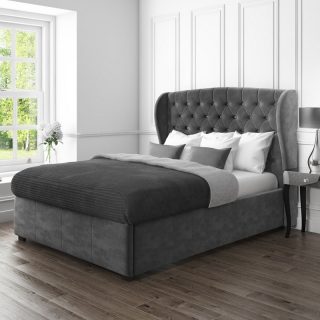 Sicily Upholstered Fabric Double Bed with Storage