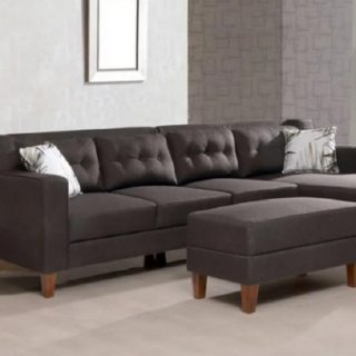 Travis L-Shape Sofa Right With Pouffe- Dark Grey